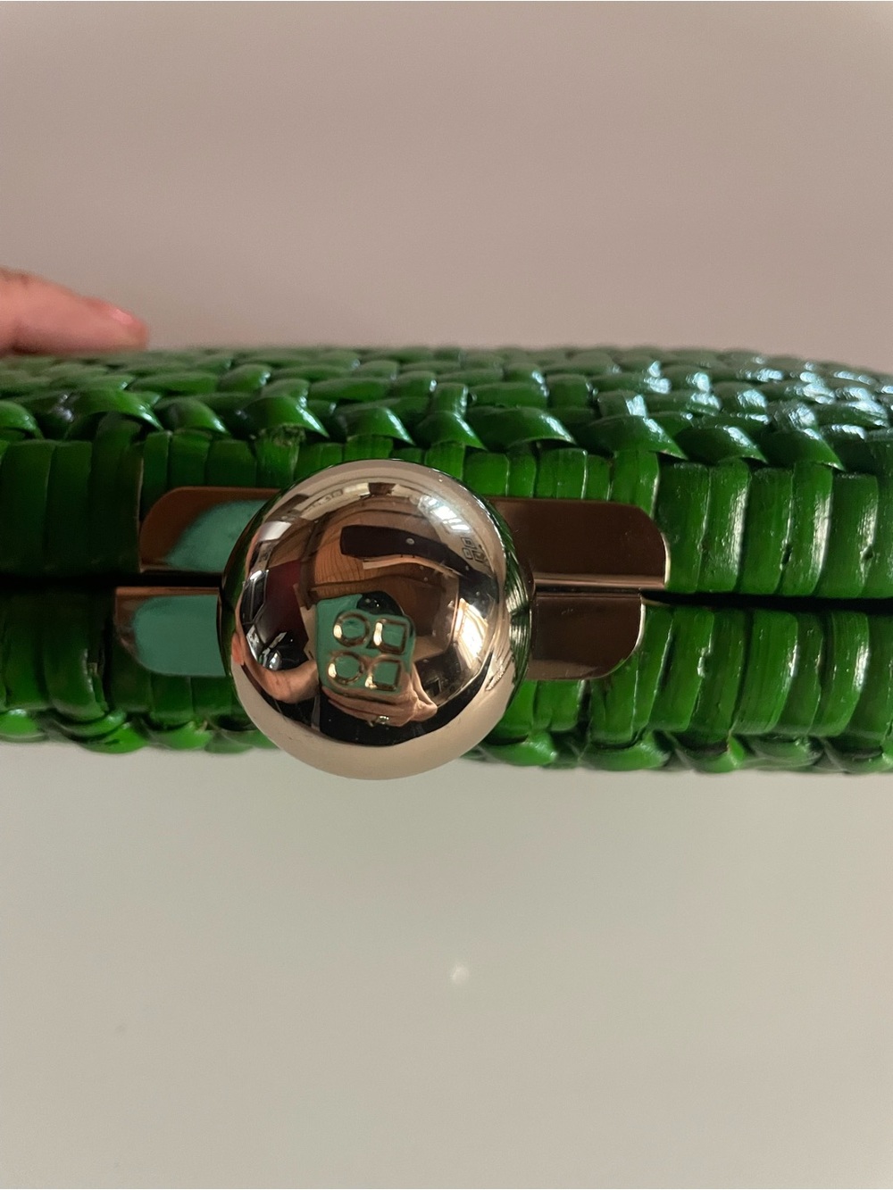Green Woven Clutch Bag with Gold Accent - Picture 2 of 4
